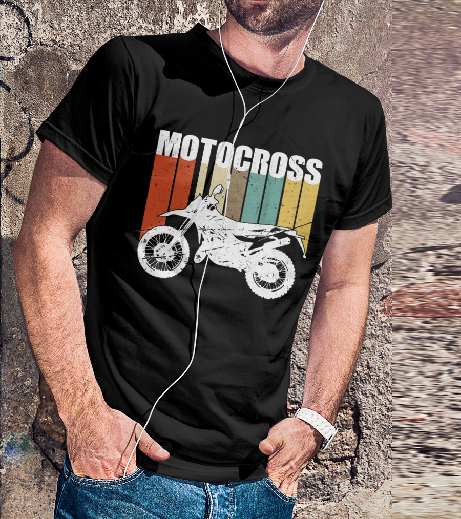 Motocross Vintage Dirt Bike Retro Stripes T-Shirt