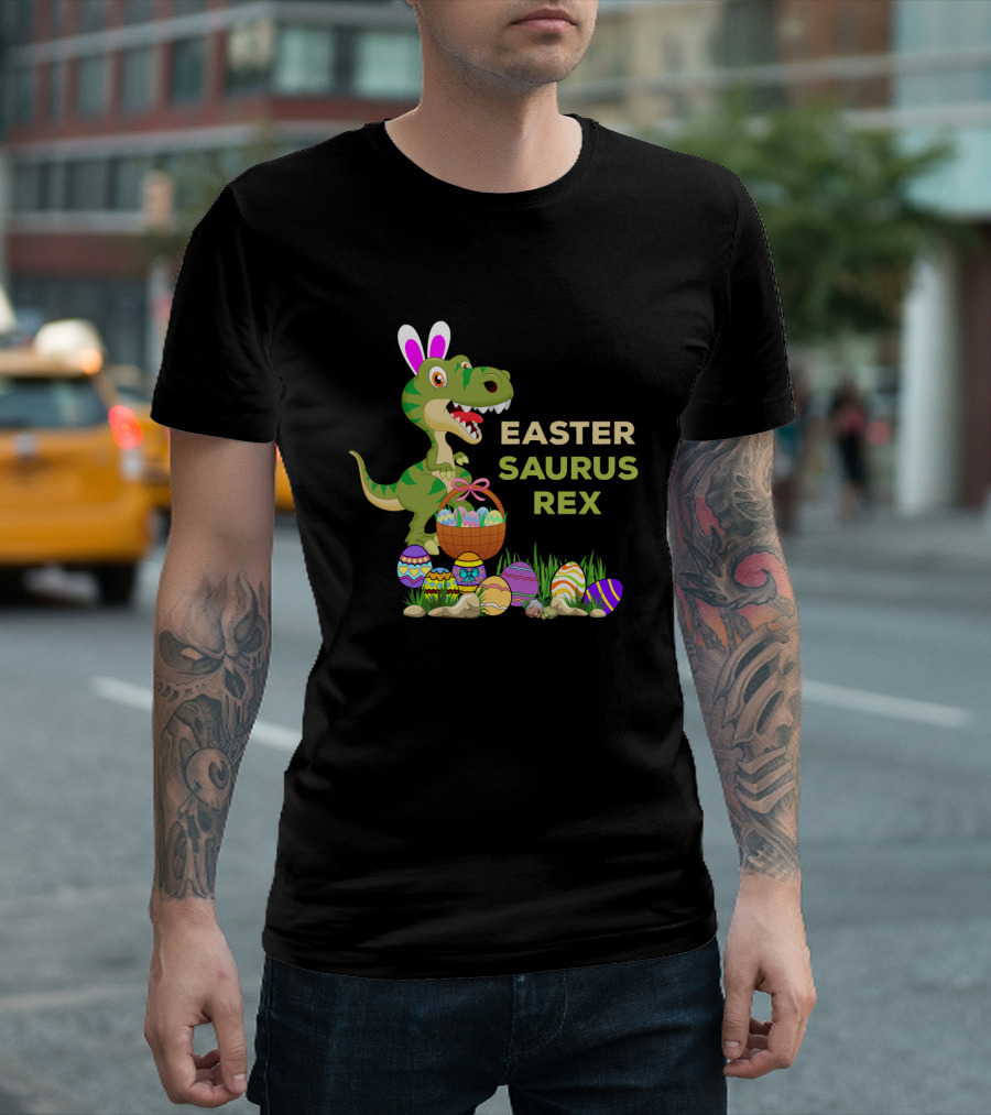 Easter Saurus Rex Dinosaur Bunny Egg Basket Easter Eggs T-Shirt
