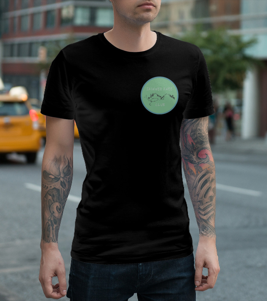 Skinned Knee Club Whimsical Nature Scene Black Shirt Patch T-Shirt