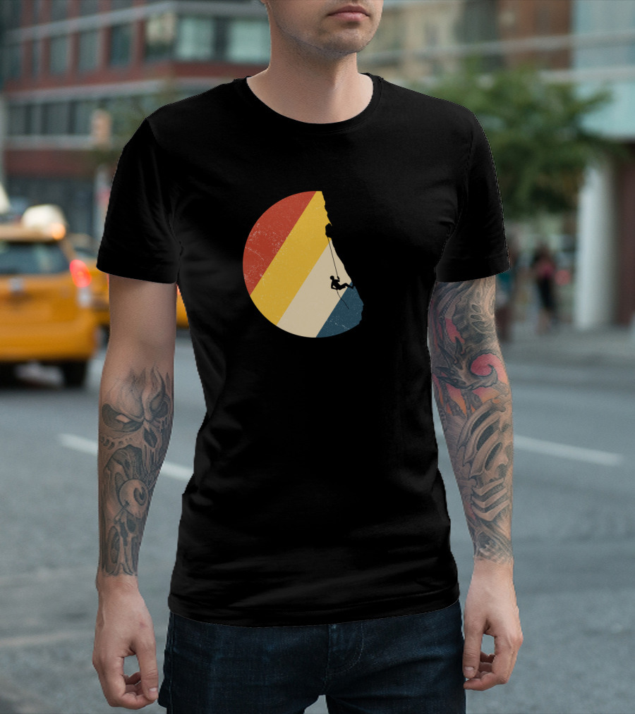 Alpinist Retro Climbing Silhouette In Vintage Striped Circle T-Shirt
