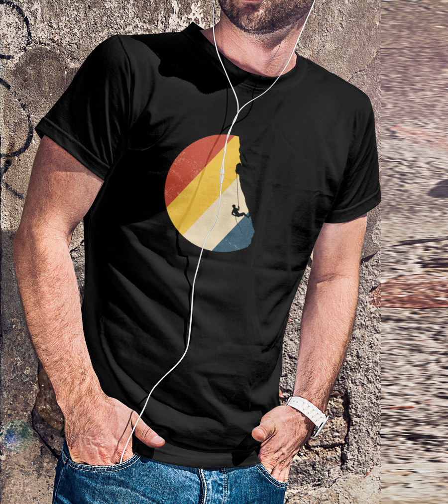 Alpinist Retro Climbing Silhouette In Vintage Striped Circle T-Shirt