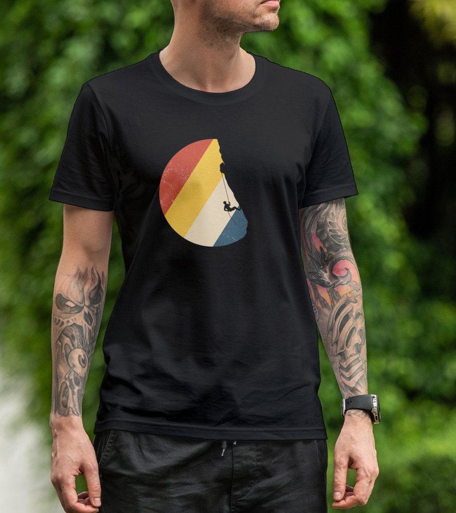 Alpinist Retro Climbing Silhouette In Vintage Striped Circle T-Shirt