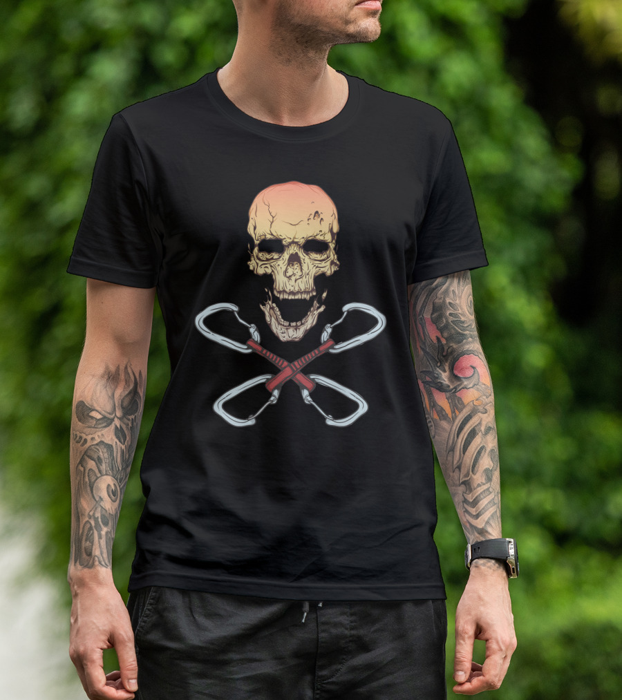 Rock Climber Skull With Crossed Carabiners T-Shirt