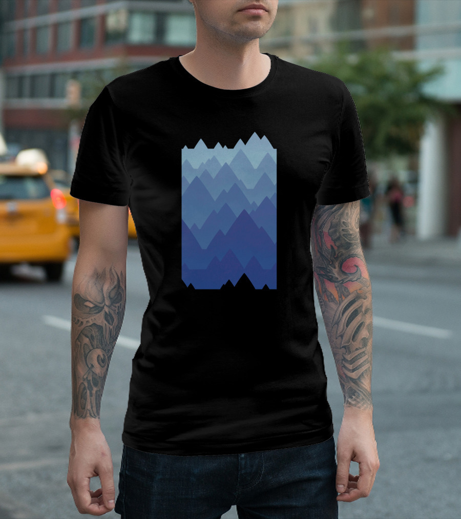 Stylized Blue Layered Mountain Peaks Vista T-Shirt