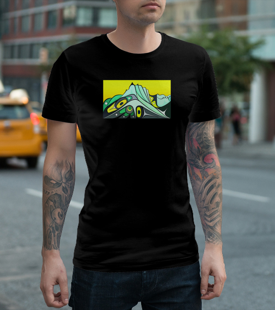 Chilkat Mountain Abstract Eagle Tribal Art With Yellow Sky T-Shirt