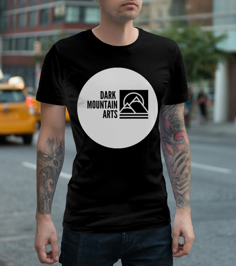 Dark Mountain Arts Minimalist Peaks Logo in Monochrome Circle T-Shirt