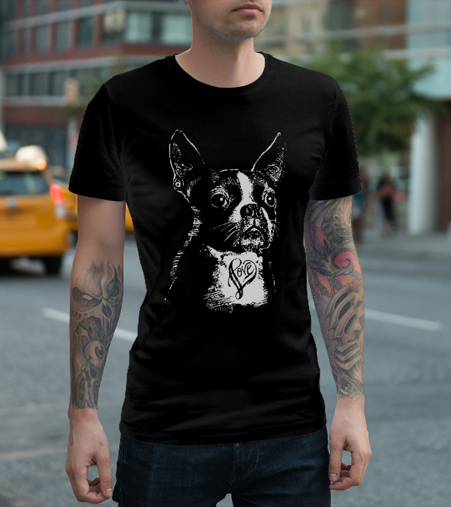 Boston Terrier Love Black Cotton Women Print Puppy Dog Bulldog Boxer T-Shirt