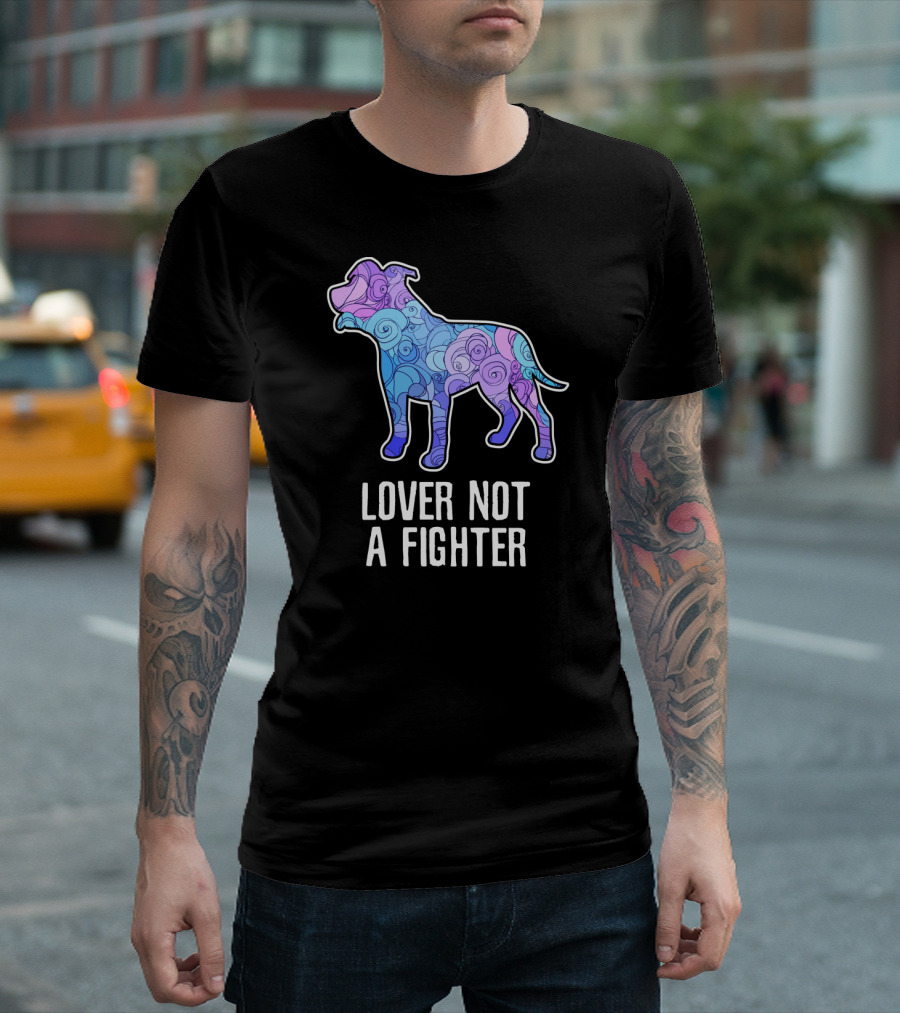 Lover Not A Fighter Colorful Dog Silhouette with Swirled T-Shirt