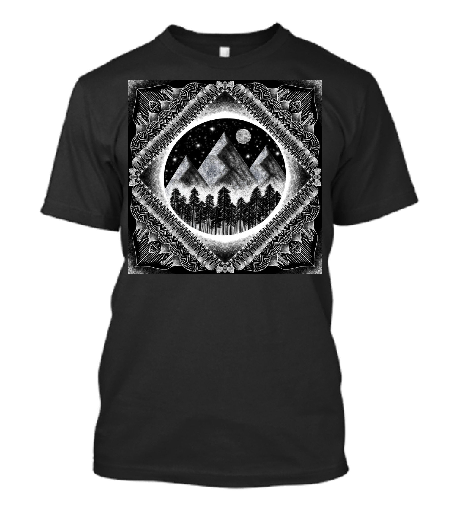Touch The Mountains Moonlit Forest Night Sky Intricate T-Shirt