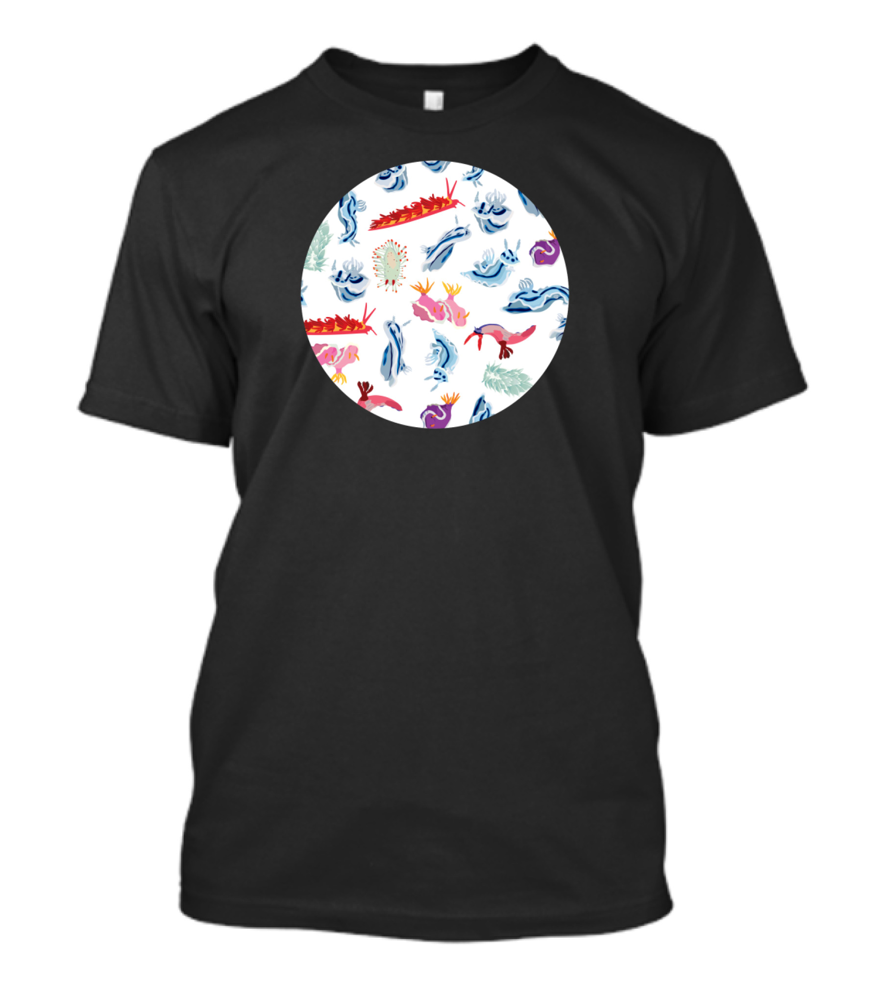 Colorful Nudibranchs Pattern On Dark Background Featuring Marine Creatures T-Shirt