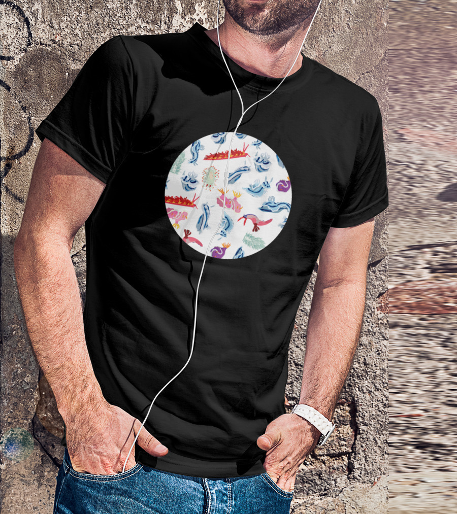 Colorful Nudibranchs Pattern On Dark Background Featuring Marine Creatures T-Shirt
