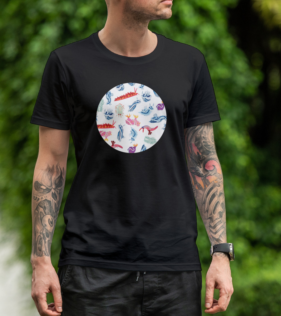 Colorful Nudibranchs Pattern On Dark Background Featuring Marine Creatures T-Shirt