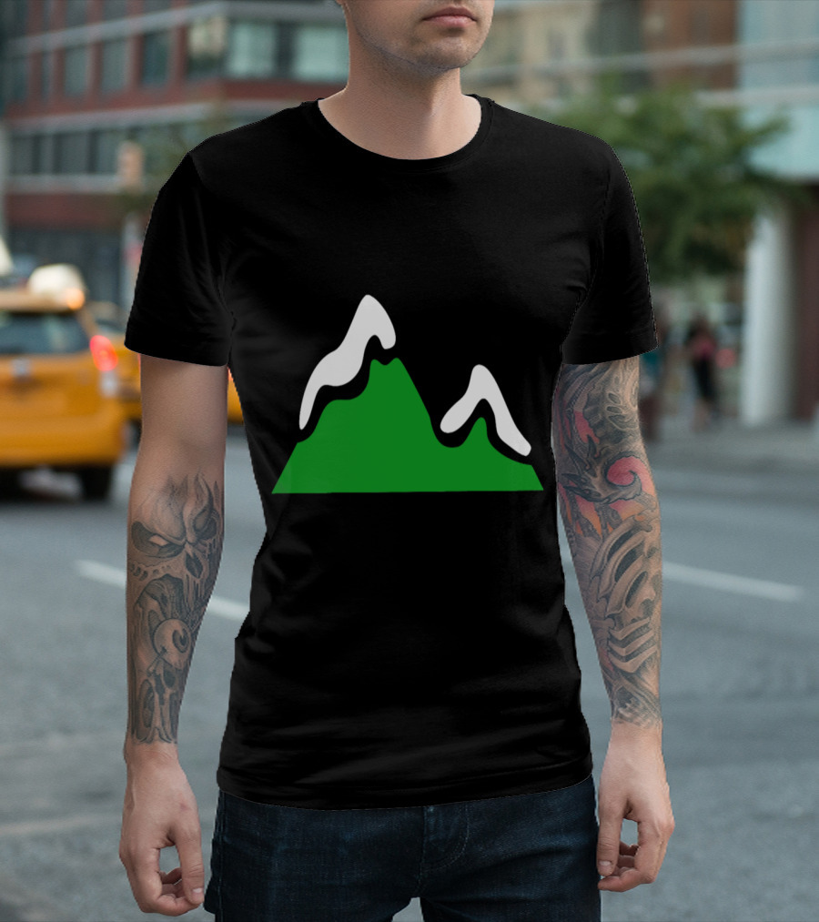 Green Mountain With Snow Caps In Winter Scene T-Shirt