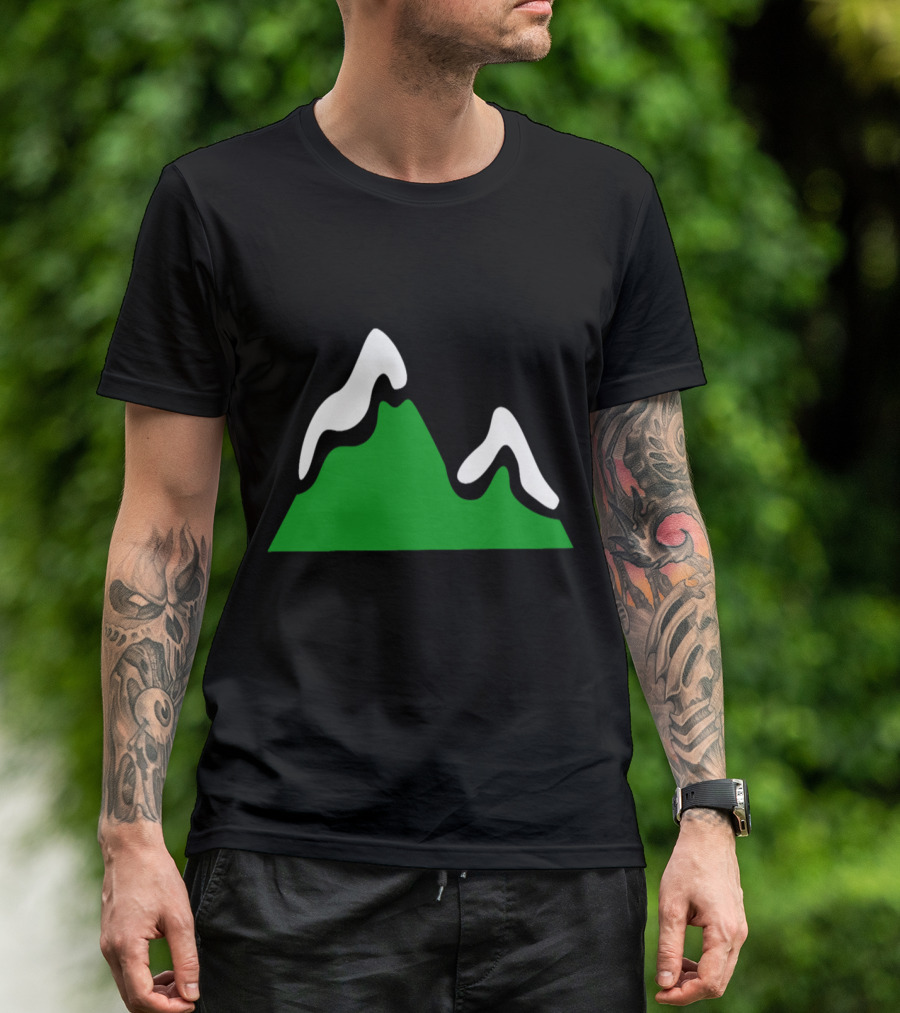Green Mountain With Snow Caps In Winter Scene T-Shirt