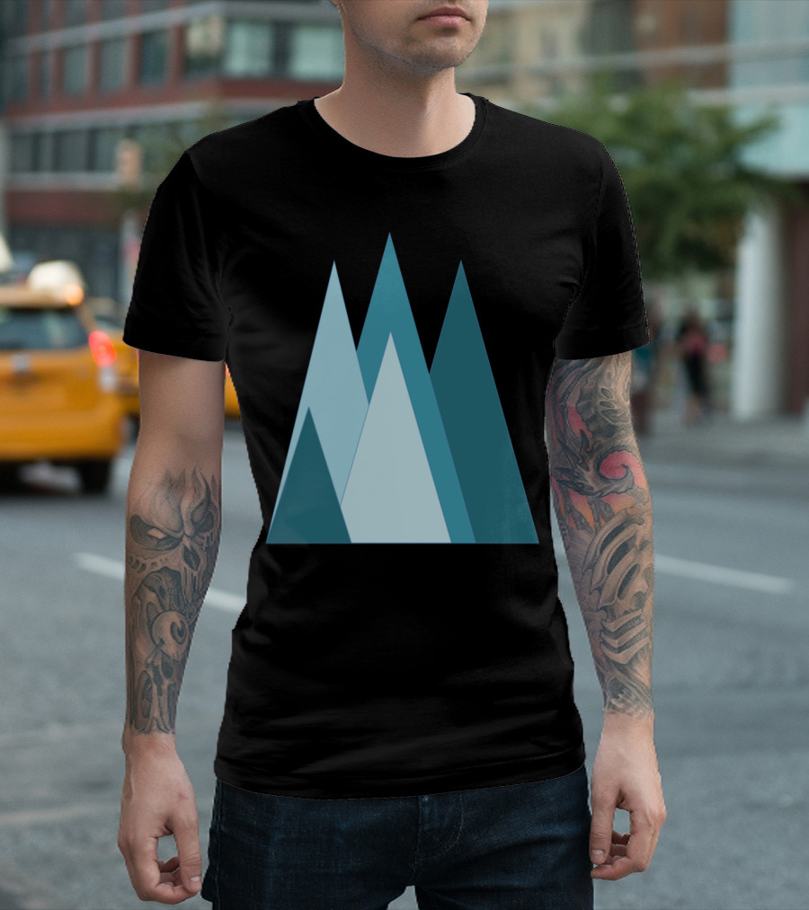 Geometric Mountain Triangles Blue Abstract Peaks T-Shirt
