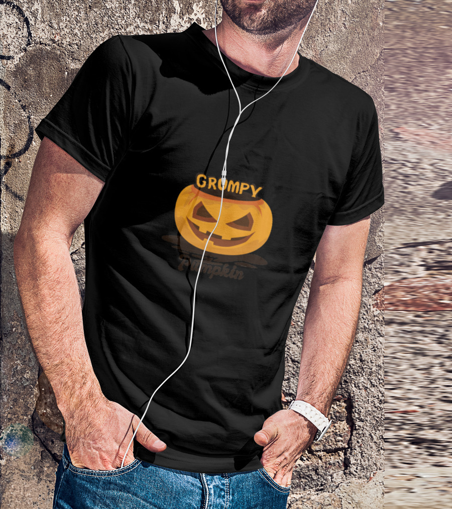 Grumpy Pumpkin Halloween Jack-O'-Lantern Face T-Shirt