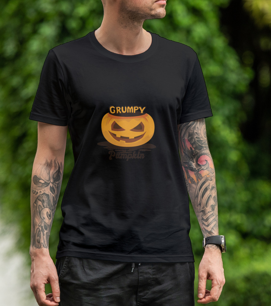 Grumpy Pumpkin Halloween Jack-O'-Lantern Face T-Shirt