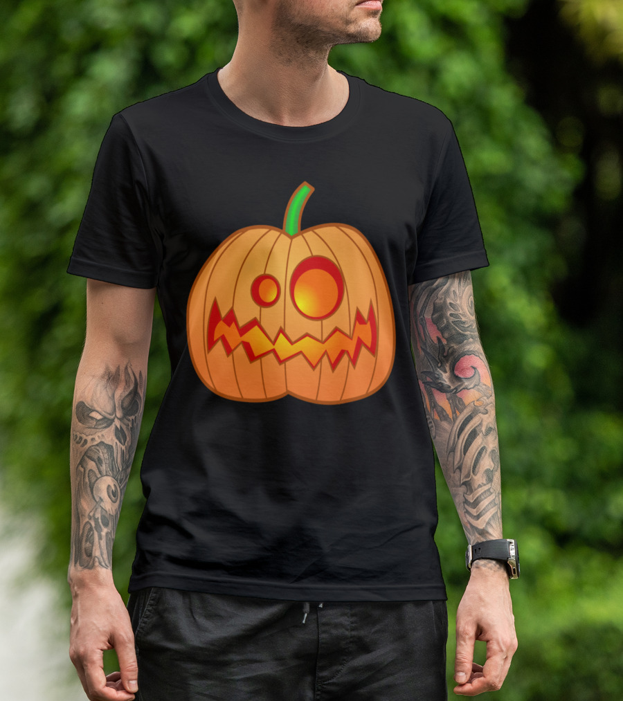 Pumpkin Head Jack-O'-Lantern Face Design Halloween T-Shirt