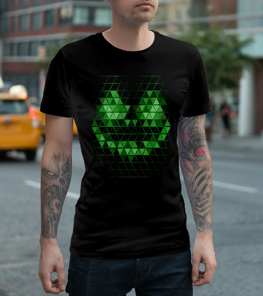 Halloween Evil Green Pumpkin Fractal Face Geometric Triangles T-Shirt