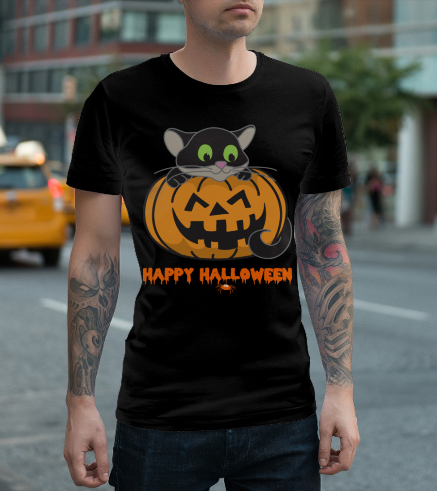Halloween Cat Pumpkin Happy Halloween Monster T-Shirt