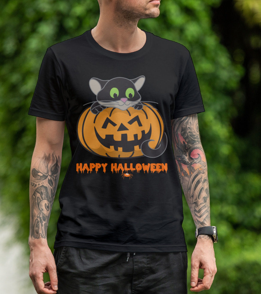 Halloween Cat Pumpkin Happy Halloween Monster T-Shirt