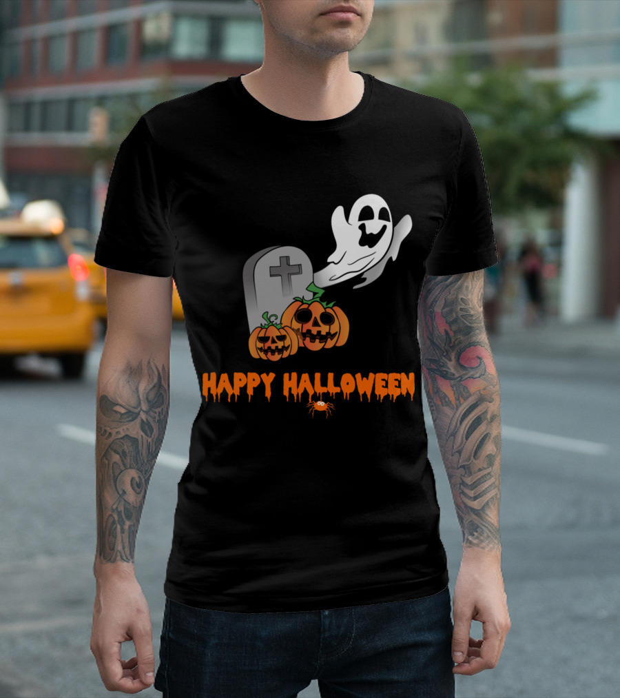 Happy Halloween Ghost Gravestone Jack-o'-Lantern Tombstone T-Shirt