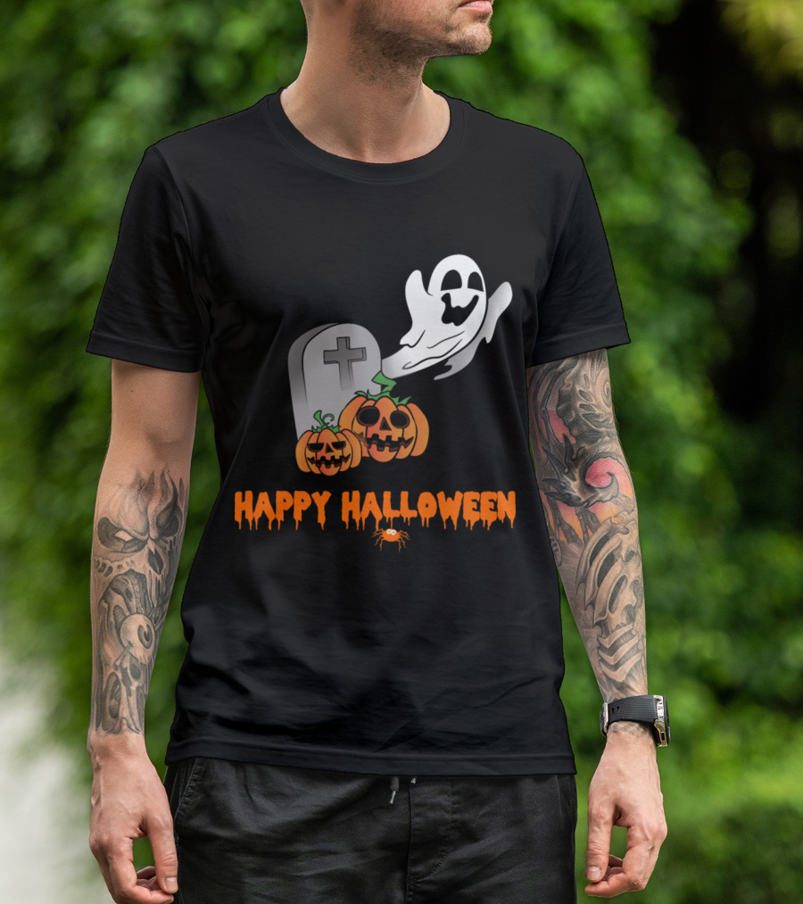Happy Halloween Ghost Gravestone Jack-o'-Lantern Tombstone T-Shirt