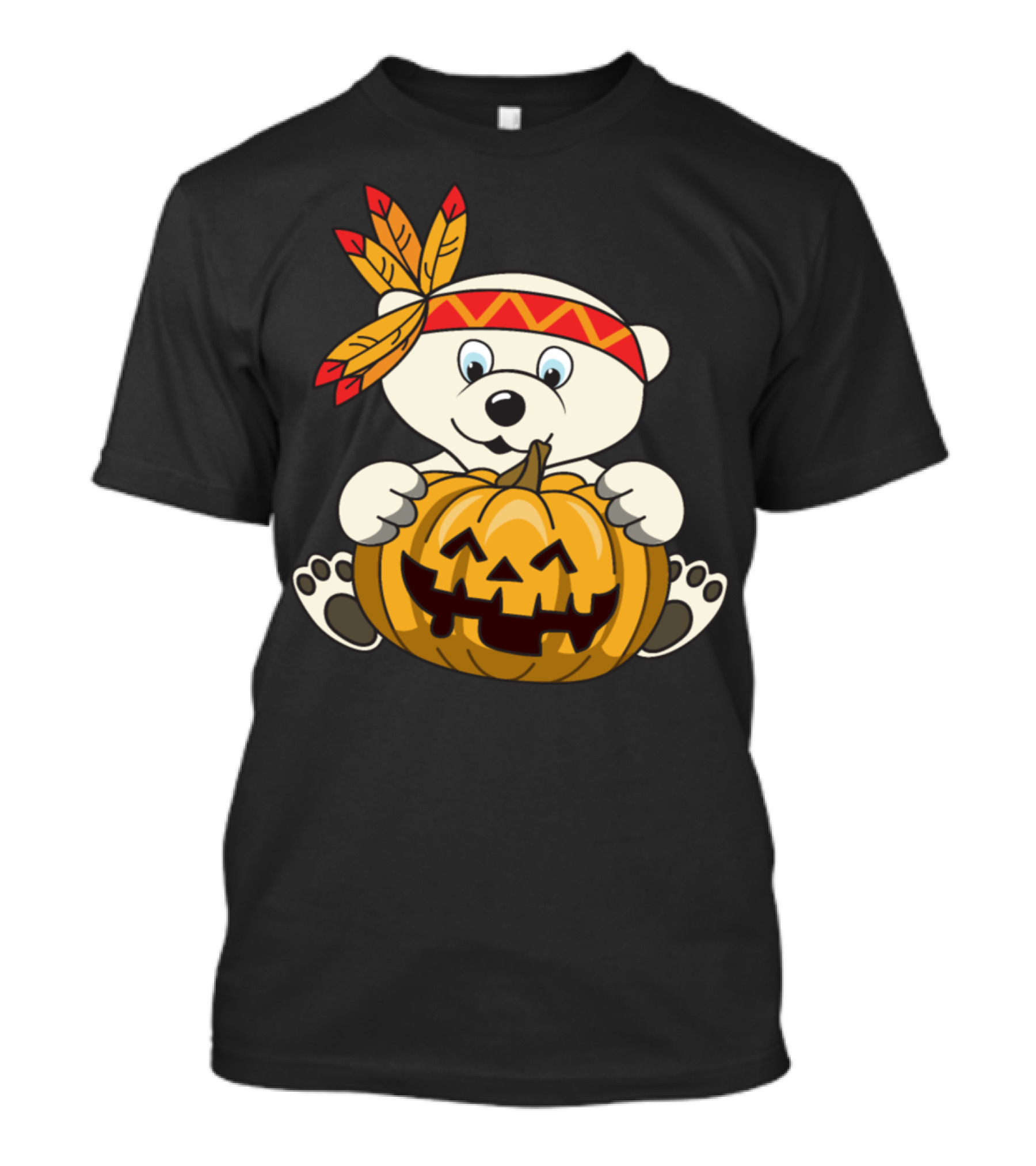 Halloween Indian Polar Bear Holding Pumpkin T-Shirt