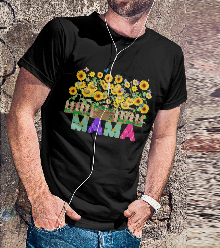 MAMA Sunflower Garden With Butterflies And Flowers T-Shirt