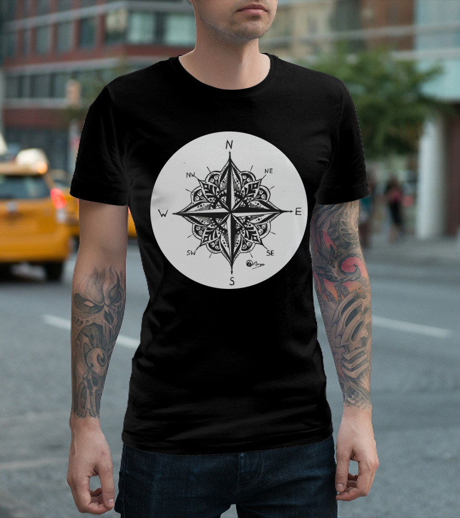 Mandala Compass Rose Hand Drawn N S E W Directions T-Shirt