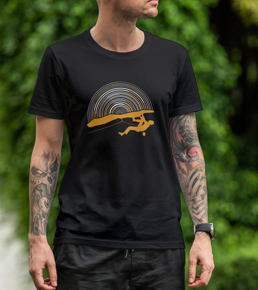 Night Climber Silhouette Against Concentric Circles T-Shirt