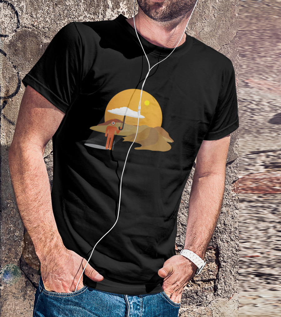 Sunny Glance Desert Scene With Cloud And Umbrella T-Shirt