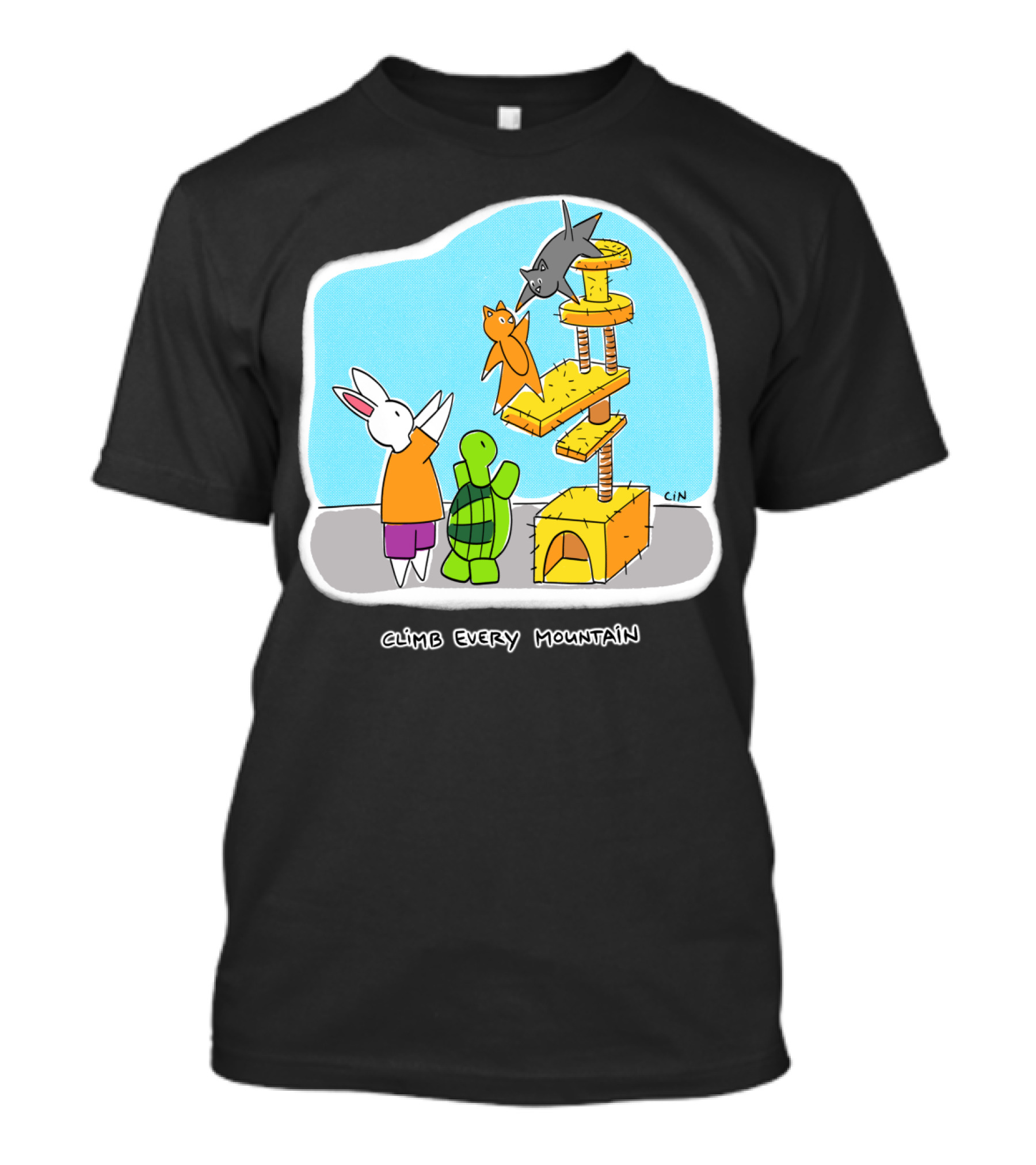 Bunny Daze Climb Every Mountain Adventure With Cats And Turtle T-Shirt
