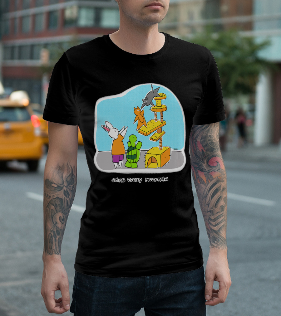 Bunny Daze Climb Every Mountain Adventure With Cats And Turtle T-Shirt