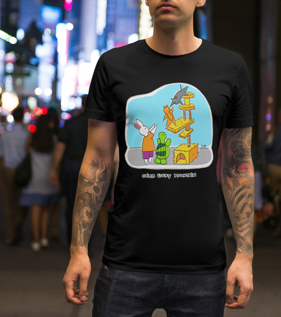 Bunny Daze Climb Every Mountain Adventure With Cats And Turtle T-Shirt