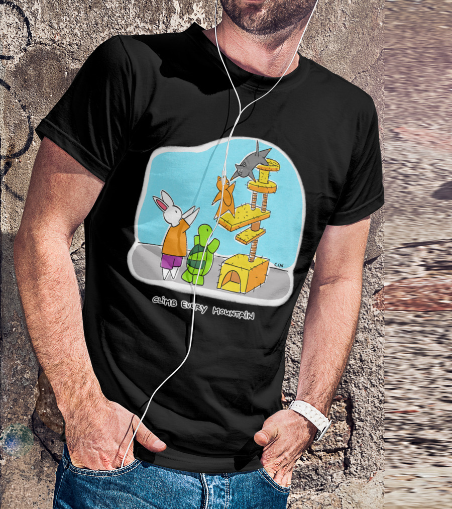 Bunny Daze Climb Every Mountain Adventure With Cats And Turtle T-Shirt