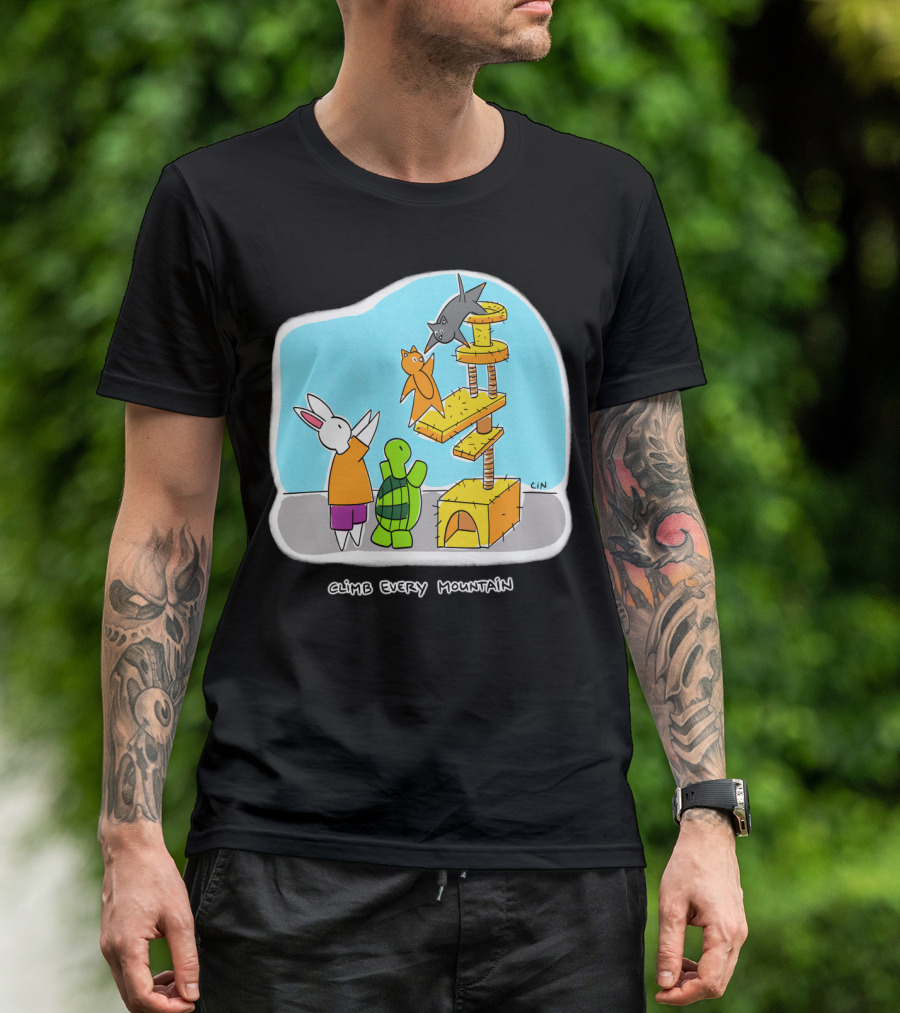 Bunny Daze Climb Every Mountain Adventure With Cats And Turtle T-Shirt