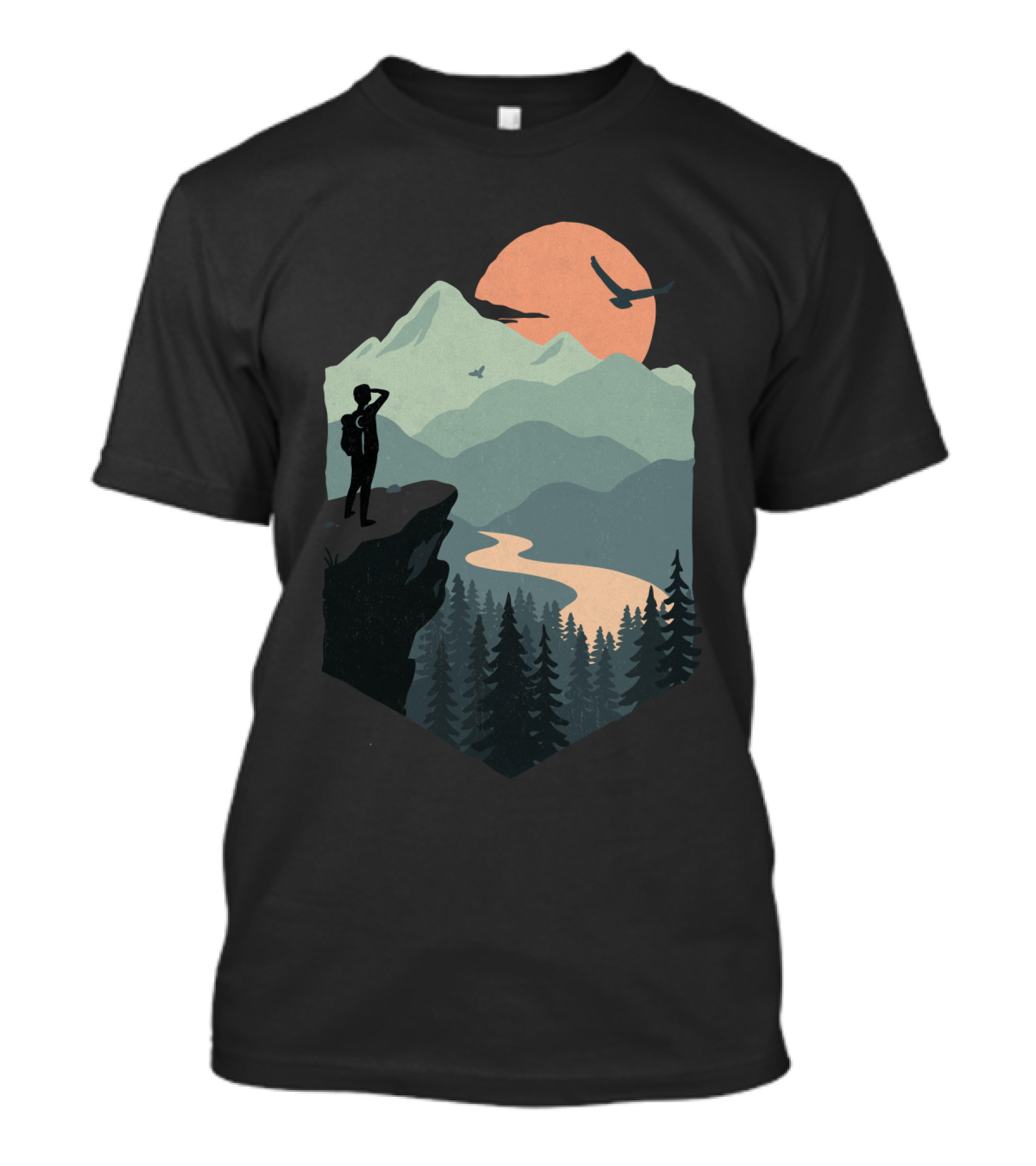 Vast Views Scenic Mountain Sunset With Silhouette And Birds T-Shirt
