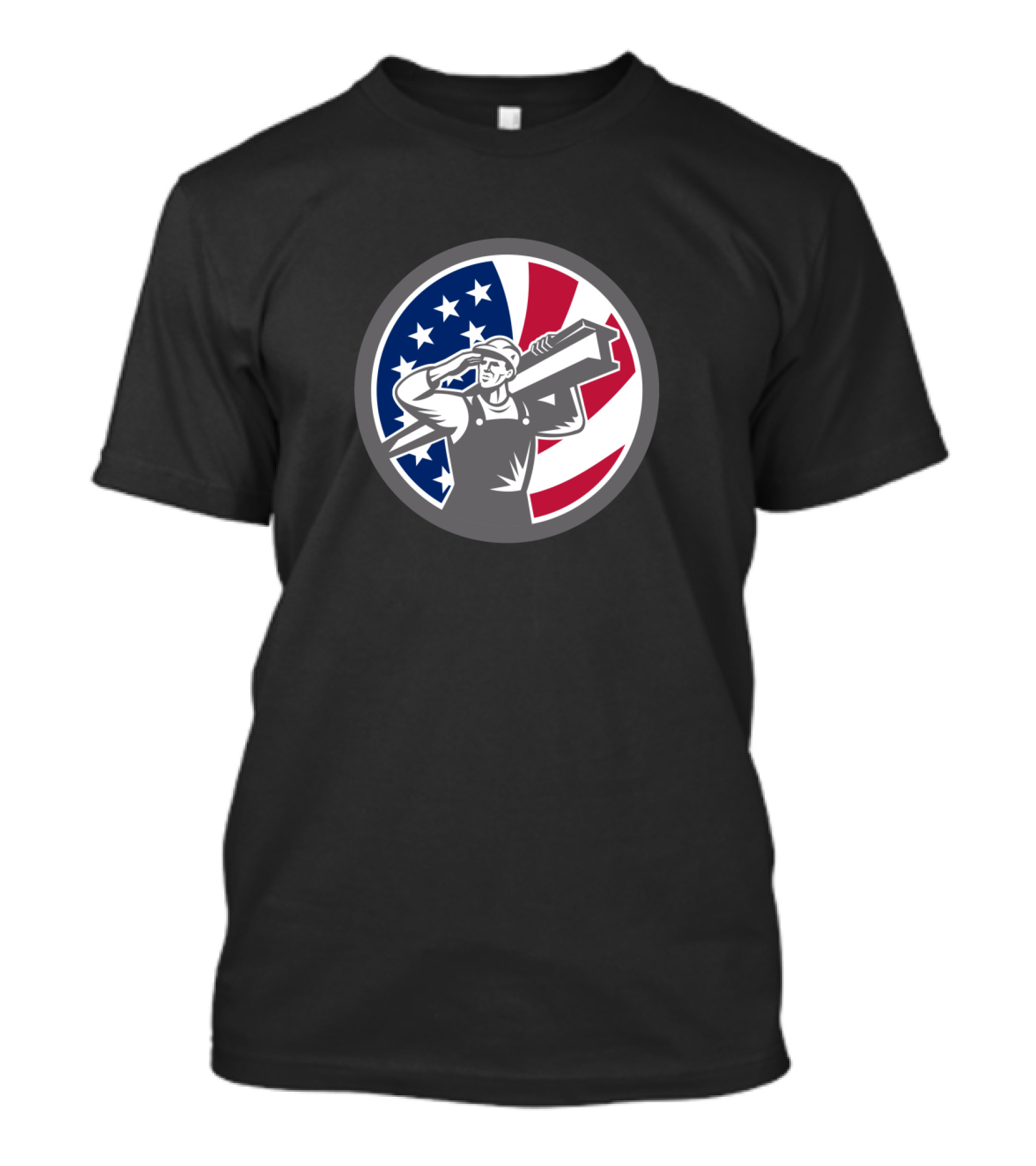 American Worker Carrying Beam With USA Stars And Stripes Background T-Shirt