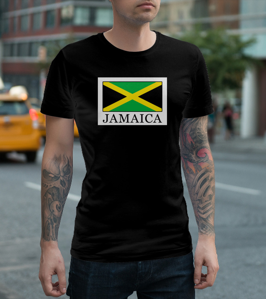 Jamaica Flag Icon With Black Green And Gold Crossing Stripes T-Shirt