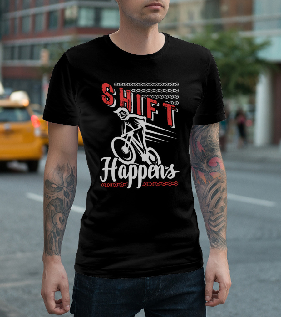 Shift Happens Mountain Bike Riding with Chain Elements T-Shirt