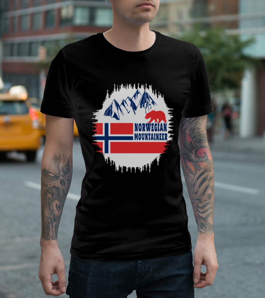 Norwegian Mountaineer Bear And Mountains With Flag T-Shirt
