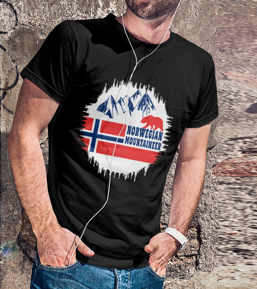 Norwegian Mountaineer Bear And Mountains With Flag T-Shirt