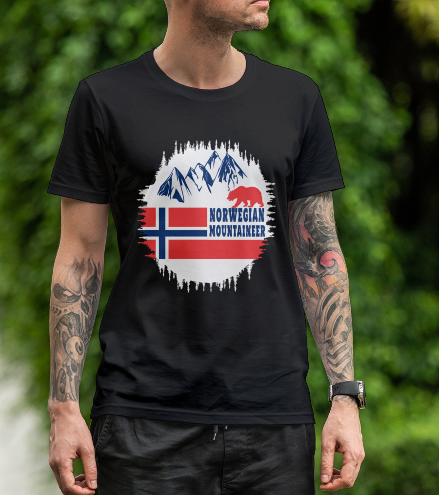 Norwegian Mountaineer Bear And Mountains With Flag T-Shirt