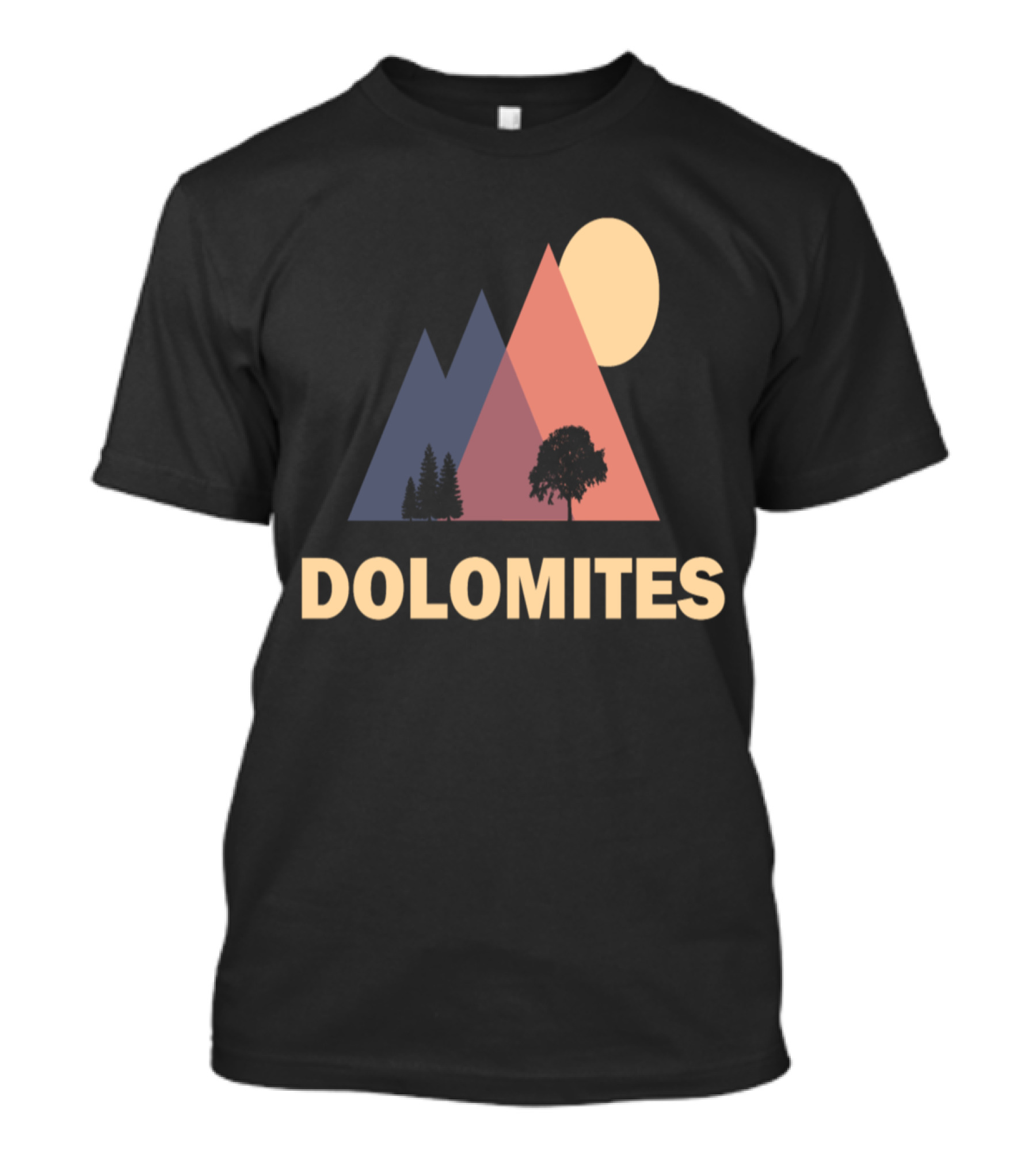 Dolomites Mountain Silhouette With Trees And Sun T-Shirt