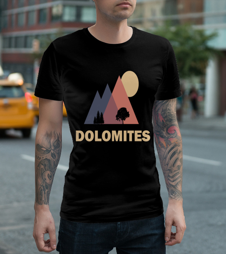 Dolomites Mountain Silhouette With Trees And Sun T-Shirt