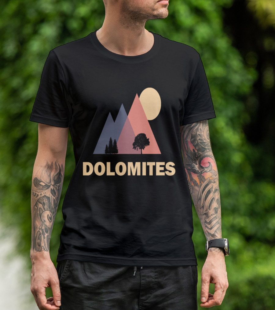 Dolomites Mountain Silhouette With Trees And Sun T-Shirt
