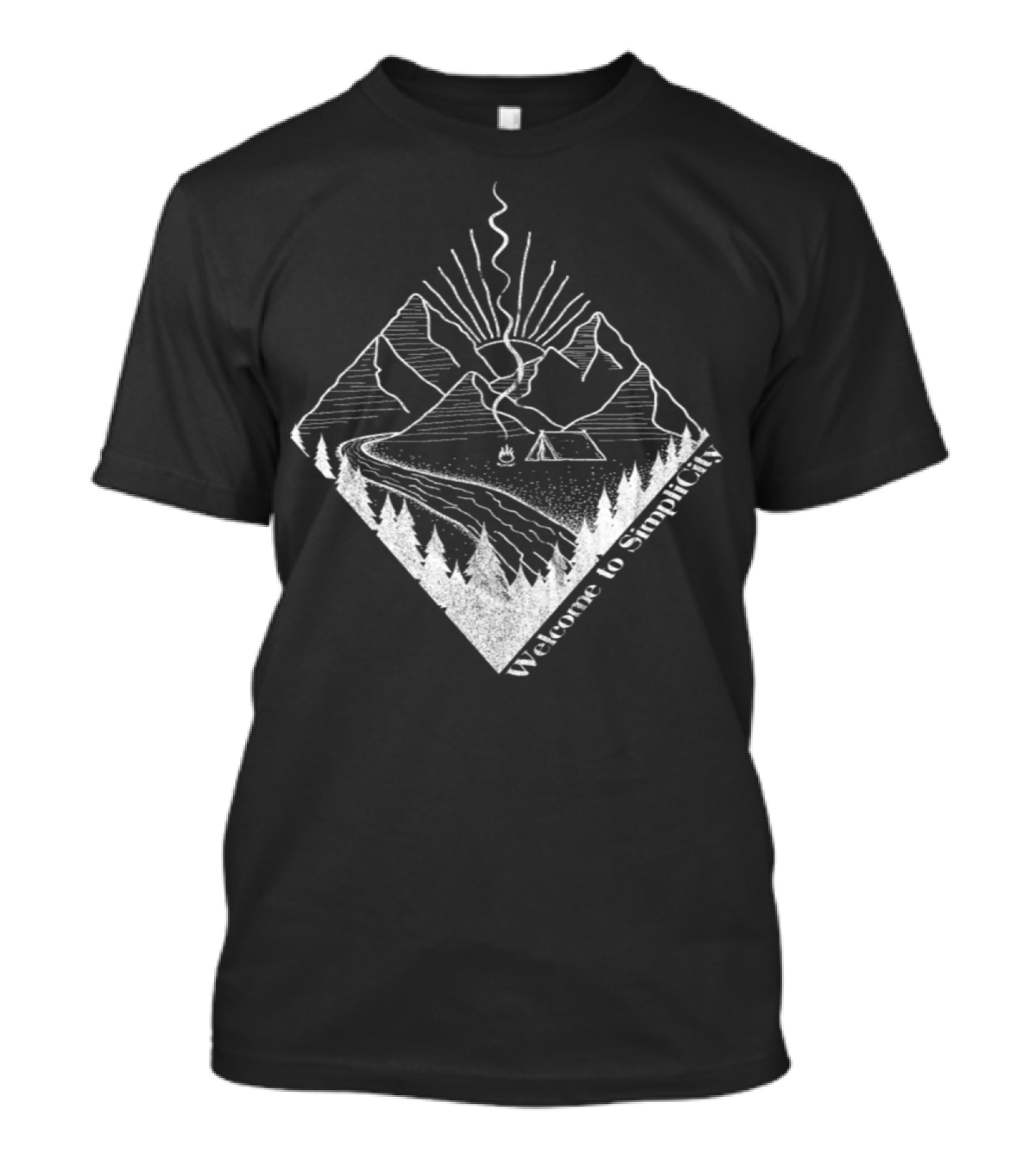 Welcome To Simplicity Hiking Outdoor Mountains Camping Scene T-Shirt