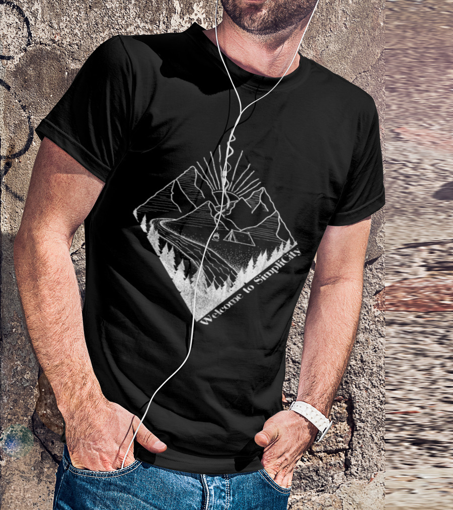 Welcome To Simplicity Hiking Outdoor Mountains Camping Scene T-Shirt