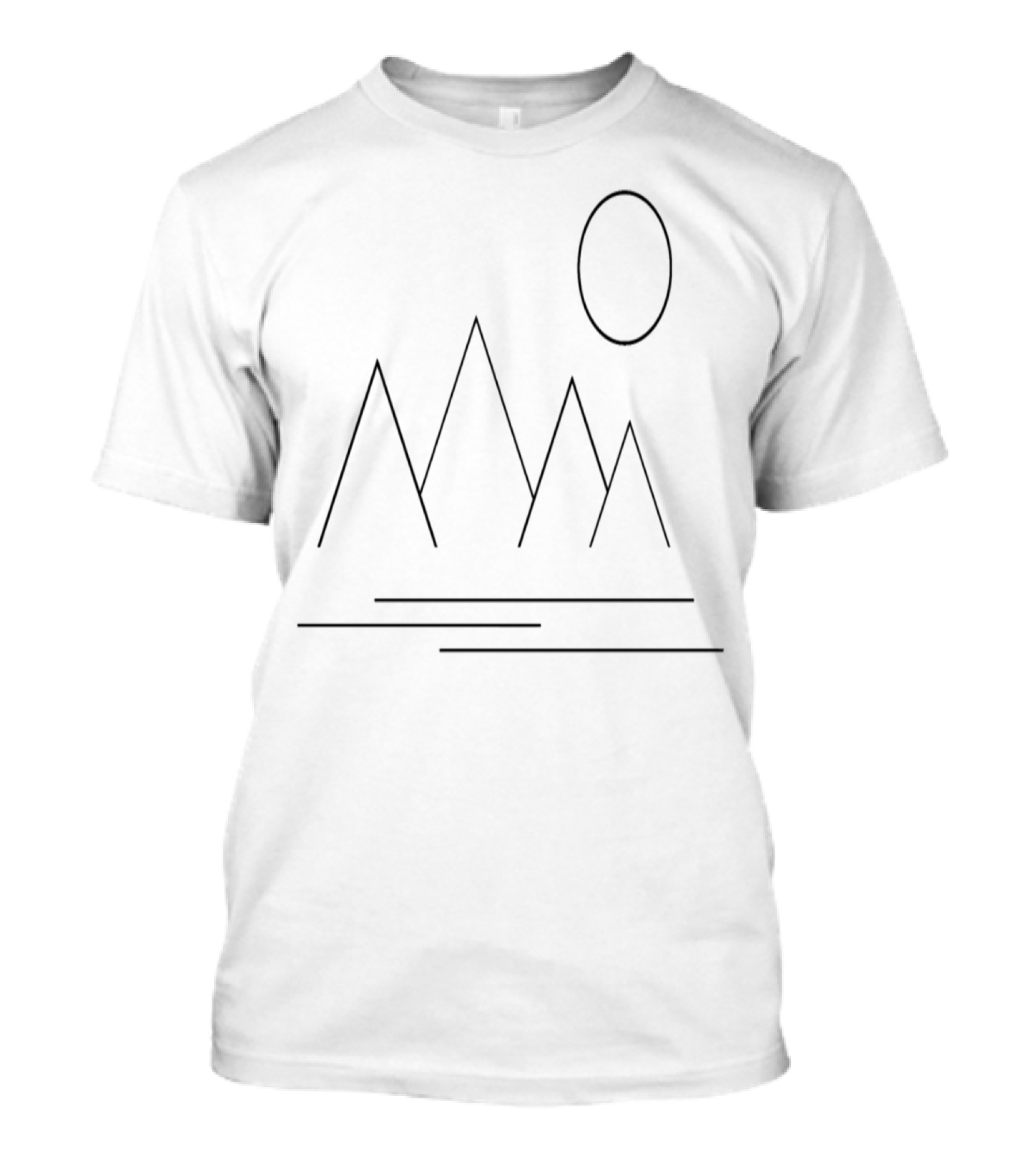 Geometric Mountains And Sun Line Art Minimalist T-Shirt